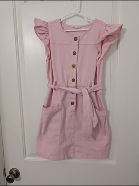 Copper Key Pink Ruffle-Sleeve Button Dress with Belt
